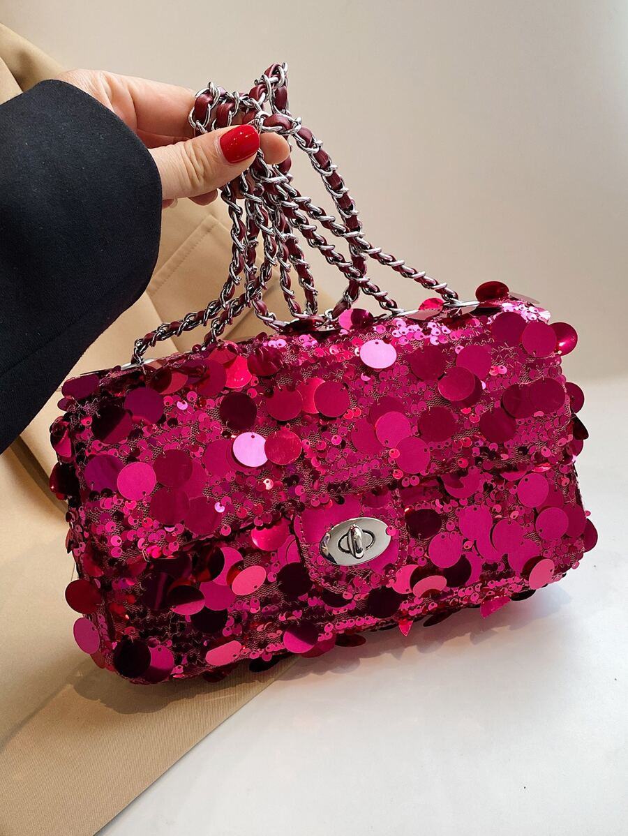 Adjustable Chain Shoulder Strap Glitter Covered Small Crossbody Bag SKU: sg2306252405867167





... | SHEIN
