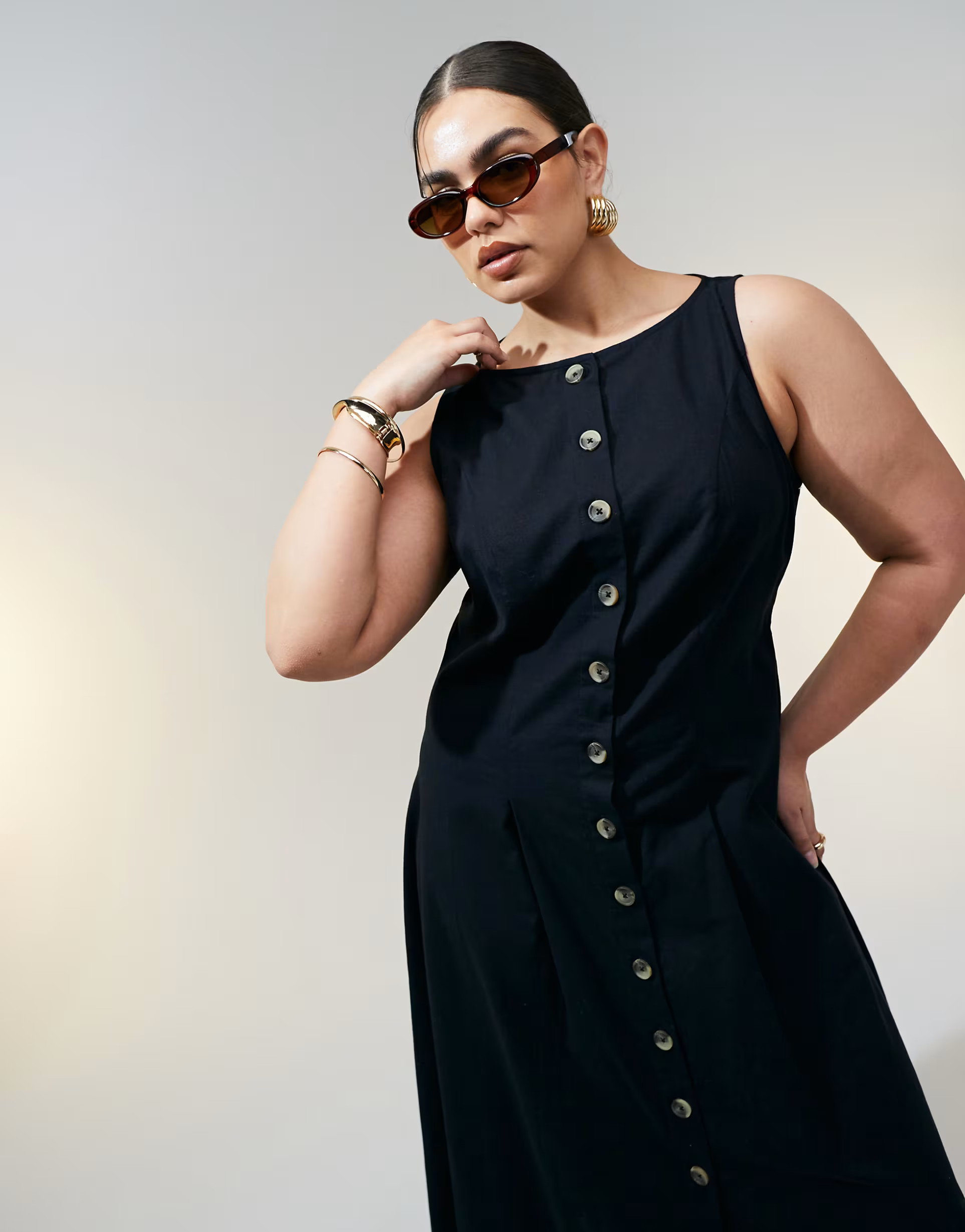 ASOS DESIGN Curve slash neck button down vest maxi dress in black | ASOS | ASOS (Global)