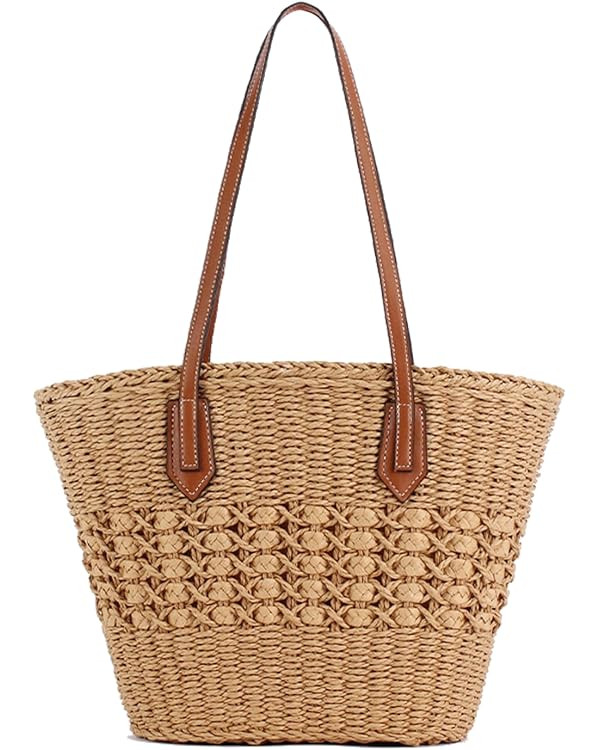 Large Straw Shoulder Bag Women Woven Tote Travel Bag Top Handle Summer Beach Handbag Purse | Amazon (US)