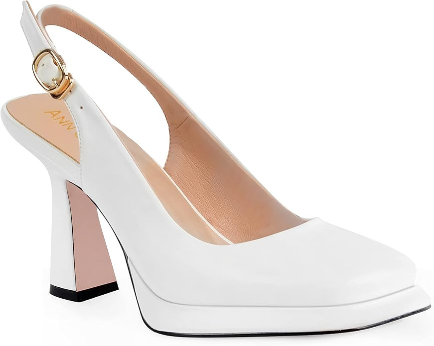 ANN CREEK Women's Platform Slingback High Heels Ladies Square Toe Pump Shoes | Amazon (US)