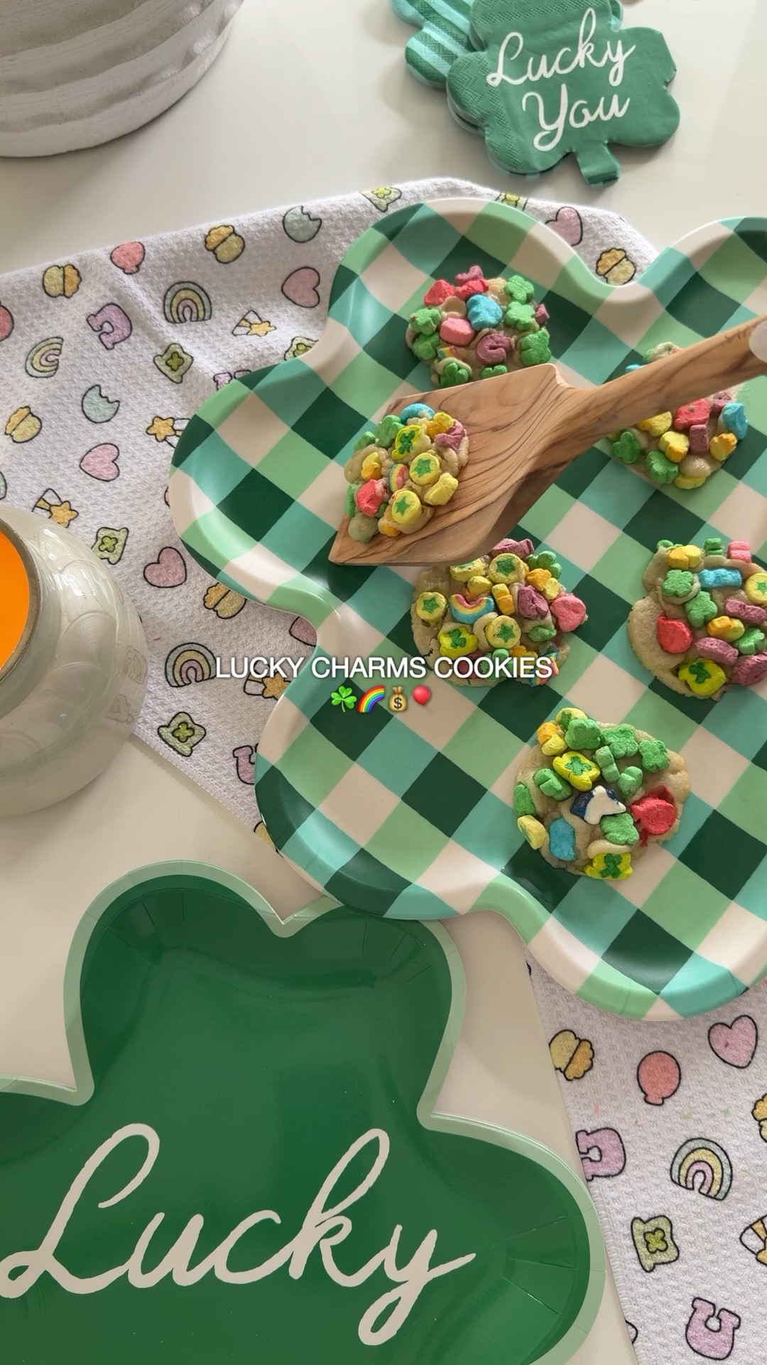 Lucky Charms 2-Ingredient Cookies 🍀

Ingredients
	•	1 package Pillsbury Break & Bake cookie dough
	•	1 cup Lucky Charms marshmallows (separated from cereal)

Instructions
	1.	Preheat oven to 325°F and line a baking sheet with parchment paper. Baking at a lower temp helps keep the marshmallows from burning.
	2.	Roll each cookie dough ball in the Lucky Charms marshmallows, gently pressing them into the dough.
	3.	Place cookies about 2 inches apart on the baking sheet.
	4.	Bake for 12–15 minutes, but start checking around 11–12 minutes. The edges should look lightly golden while the centers stay soft.
	5.	Let cookies cool for a few minutes so they set, then enjoy your magically delicious St. Patrick’s Day treat! ✨🍀

#LTKmomlife #LTKfoodie #LTKKids