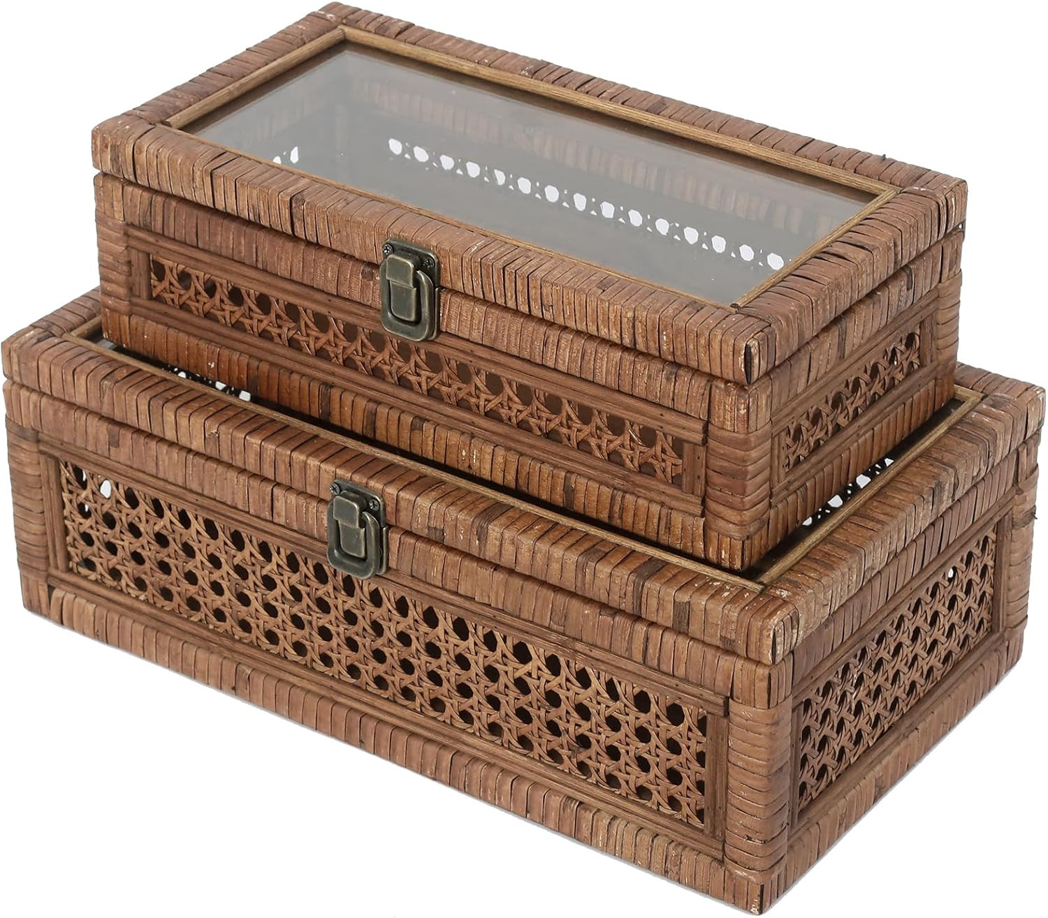 Set of 2 Rattan and Cane Stacking Boxes,Brown,12"&14" | Amazon (US)
