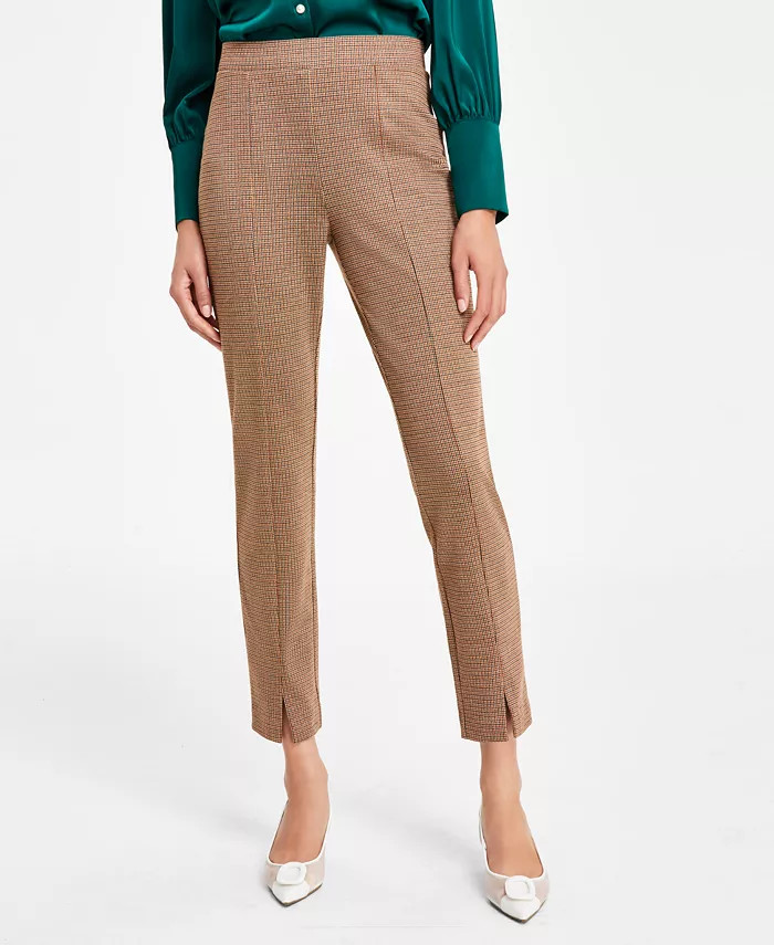 Women's Houndstooth Plaid Split-Hem Leggings | Macy's