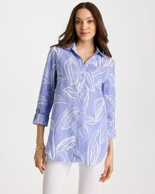 Women's No Iron Printed Linen Tunic in Blue Orchid | Chico's | Chico's