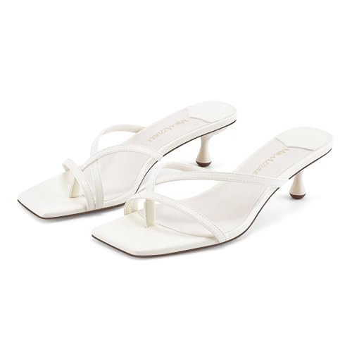 MIRAAZZURRA White Flip Flop Kitten Heels Thong Heel Mules Square Open Toe Low Heel Slip On Slides for Women Daily Party White 9.5 | Amazon (US)