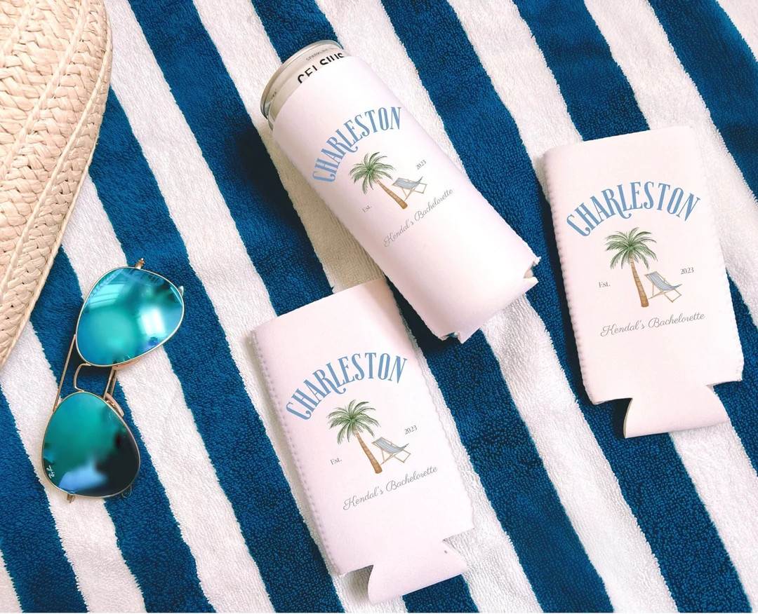 Charleston bachelorette koozies, custom Charleston Slim Can Coozie, Bachelorette party Coozie, be... | Etsy (US)