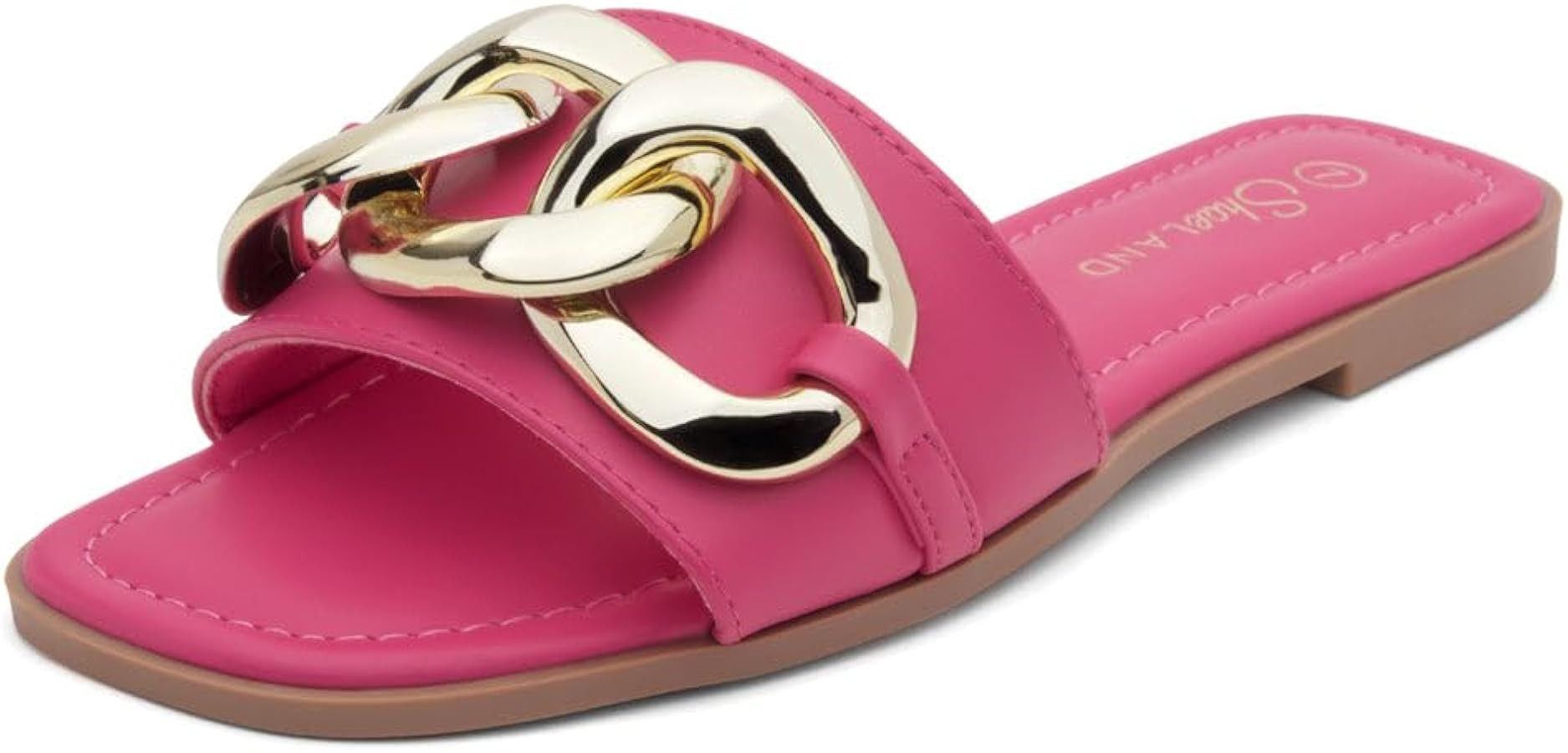 Shoe Land Womens EMMA Flat Sandals Square Open Toe Single Band Slides | Amazon (US)