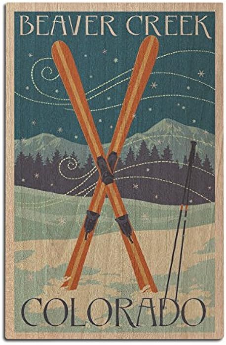 Beaver Creek, Colorado, Crossed Skis, Letterpress Birch Wood Wall Sign (12x18 Rustic Home Decor, ... | Amazon (US)
