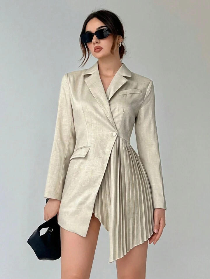 SHEIN Privé Vestido blazer de cuello con solapa con fruncido bajo asimétrico | SHEIN