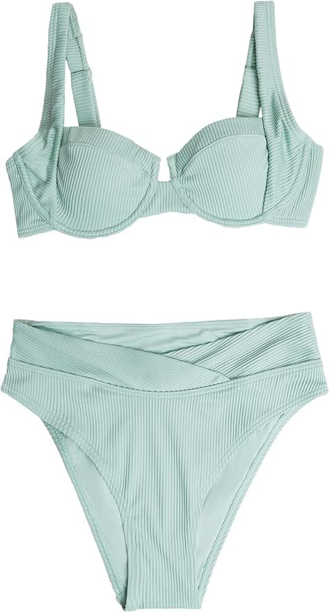 CUPSHE Women's Back Hood Bikini Sets Hipster High Waist Wide Straps Sexy Scoop Neck Two Pieces | Amazon (US)