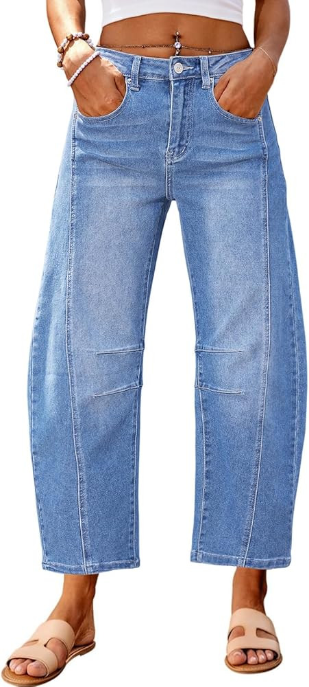 Genleck Barrel Jeans Women Wide Leg Cropped Jeans High Waisted Baggy Boyfriend Mom Denim Ankle Pa... | Amazon (US)