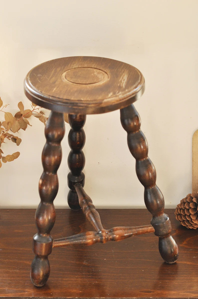 18" French Vintage Wooden Tripod Stool with Bobbin Legs | Etsy (CAD)