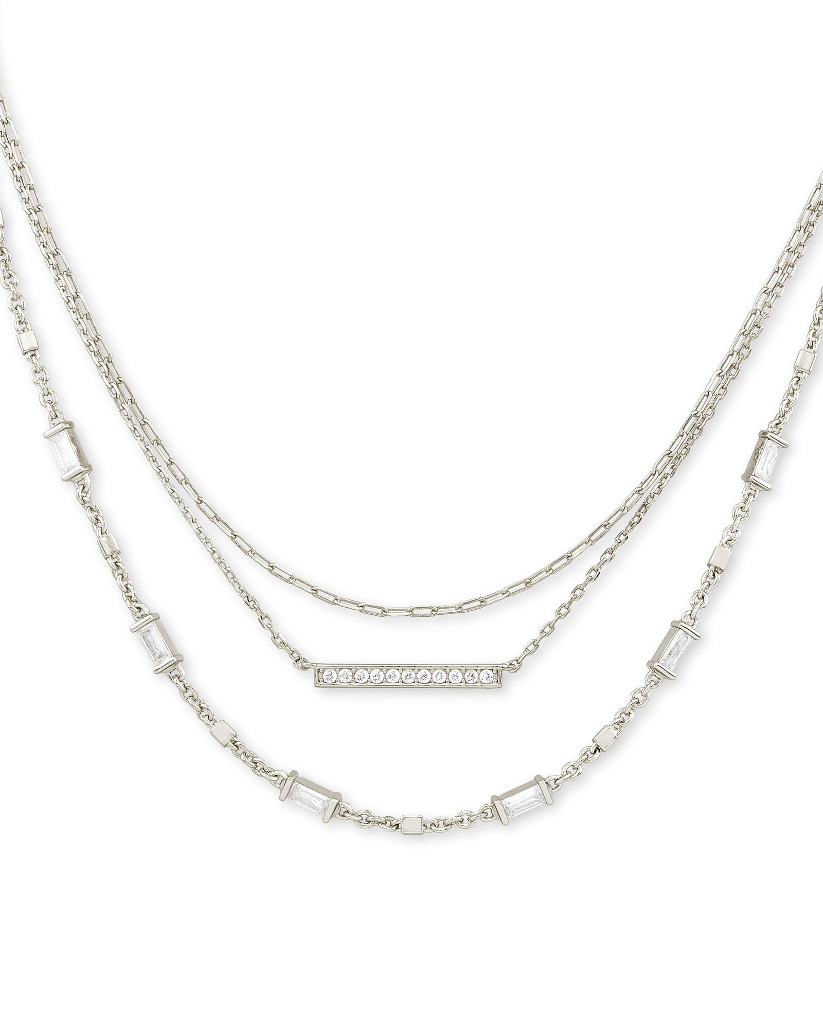 Kendra Scott Addison Triple Strand Necklace in Silver | Metal | Kendra Scott