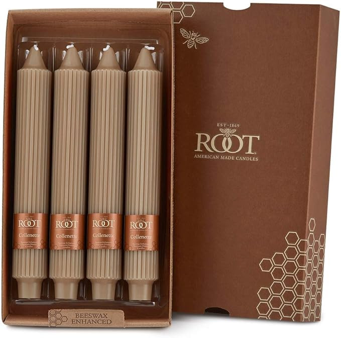 Root Unscented Grecian Collenettes Dinner Candles, 9-Inch Tall, Box of 4, Taupe | Amazon (US)