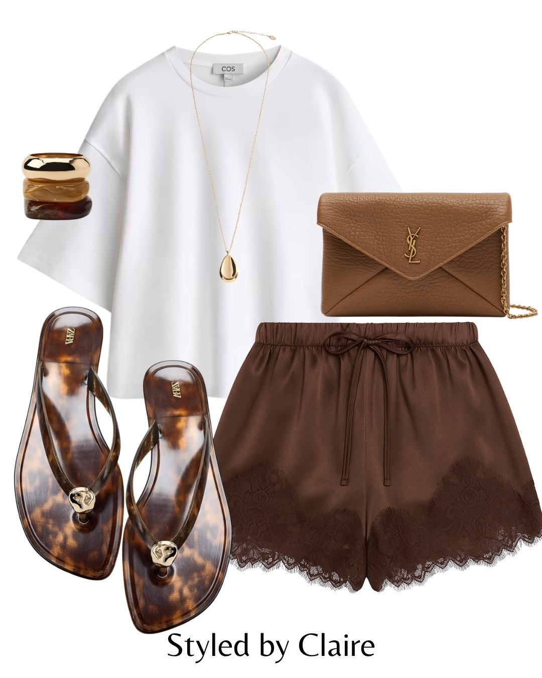 SUMMER FIT❤️‍🔥
Tags: Zara leopard animal print jelly sandals flats sliders flip flops lace shorts brown trim hem noughts kisses cos boxy tshirt ysl camel leather clutch bag resin bracelets long gold necklace mango vacation holiday golden hour style Barcelona Ibiza Dubai cool girl

#LTKstyletip #LTKsummer