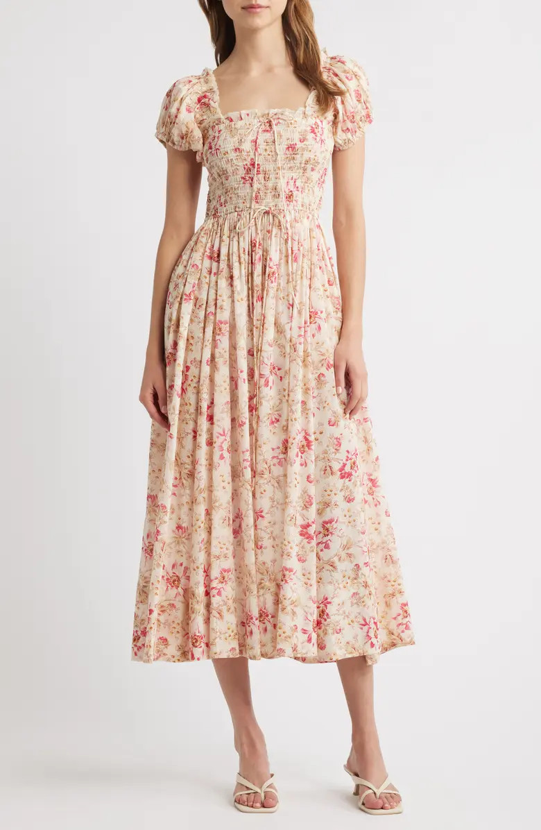 Stanza Smocked Organic Cotton Midi Dress | Nordstrom
