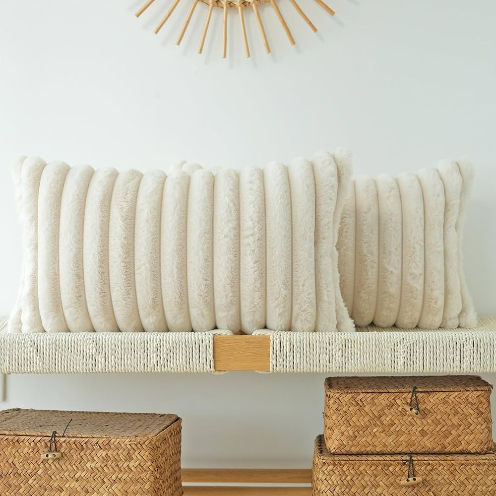 JOJUSIS Pack of 2 Faux Fur Plush Decorative Throw Pillow Covers Couch Cushion Case Soft Pillowcas... | Amazon (US)