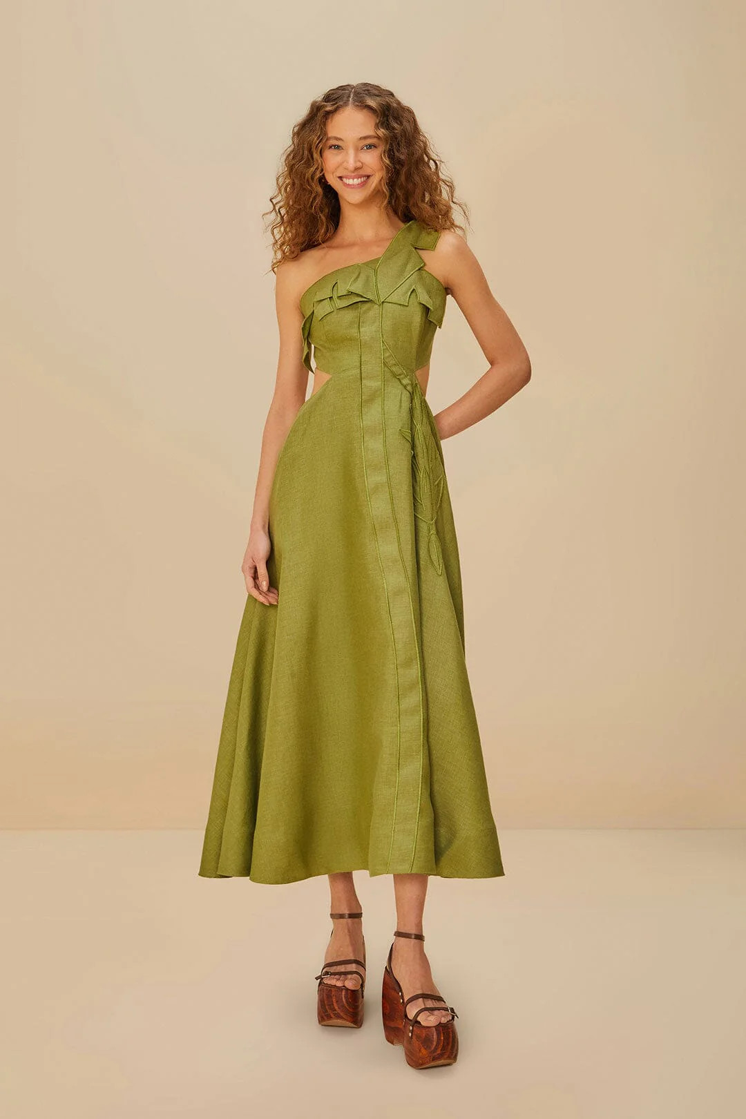 Green Palm Tree Euroflax™ Premium Linen Maxi Dress | FarmRio (US)