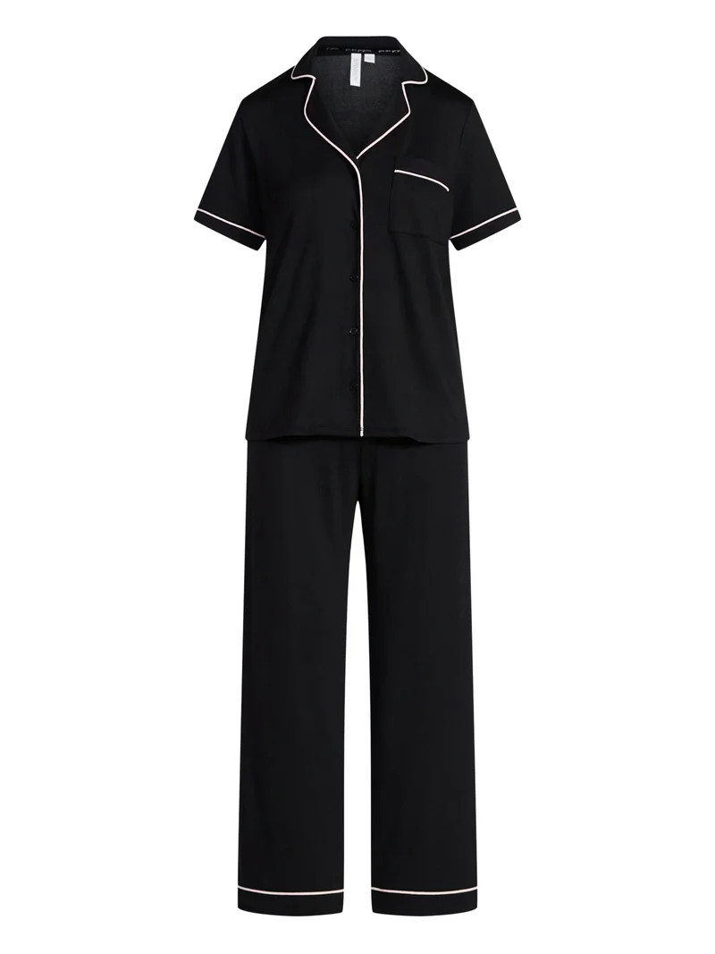 Joyspun Women's Dreamy Soft Collection Notch Knit Top and Capri Pants Pajama Set, 2-Piece, Sizes ... | Walmart (US)