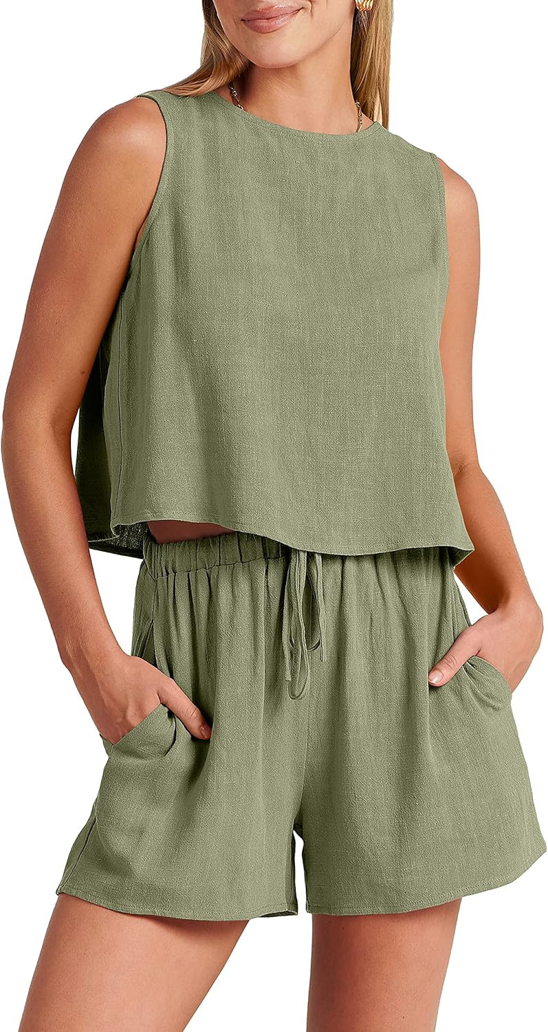 ANRABESS Women’s Summer 2 Piece Outfits Shorts Sets Sleeveless Crop Top Tank and High Waisted S... | Amazon (US)