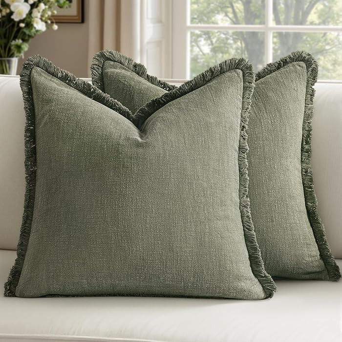 Woaboy Decorative Linen Fringe Throw Pillow Covers Boho Farmhouse Soft Accent Pillows with Tassel... | Amazon (US)
