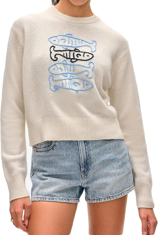 Women Y2k Graphic Sweater Top Long Sleeve Crewneck Cute Jumper Vintage Aesthetic Oversized Knit P... | Amazon (US)