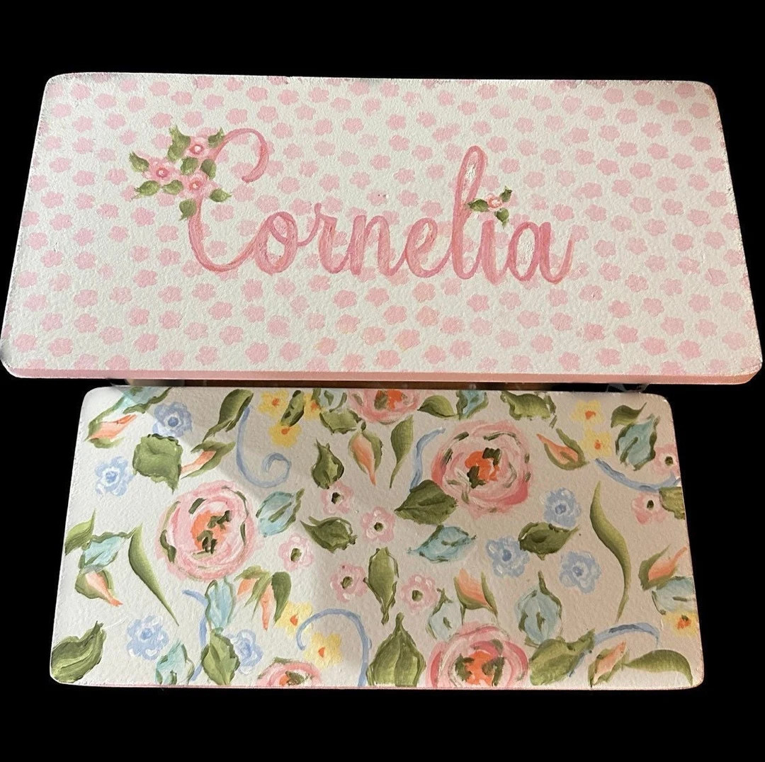 Boho Roses, Floral Watercolors,teal Pink Green, Bathroom Stool, Nursery, Personalized Gifts, Baby... | Etsy (US)