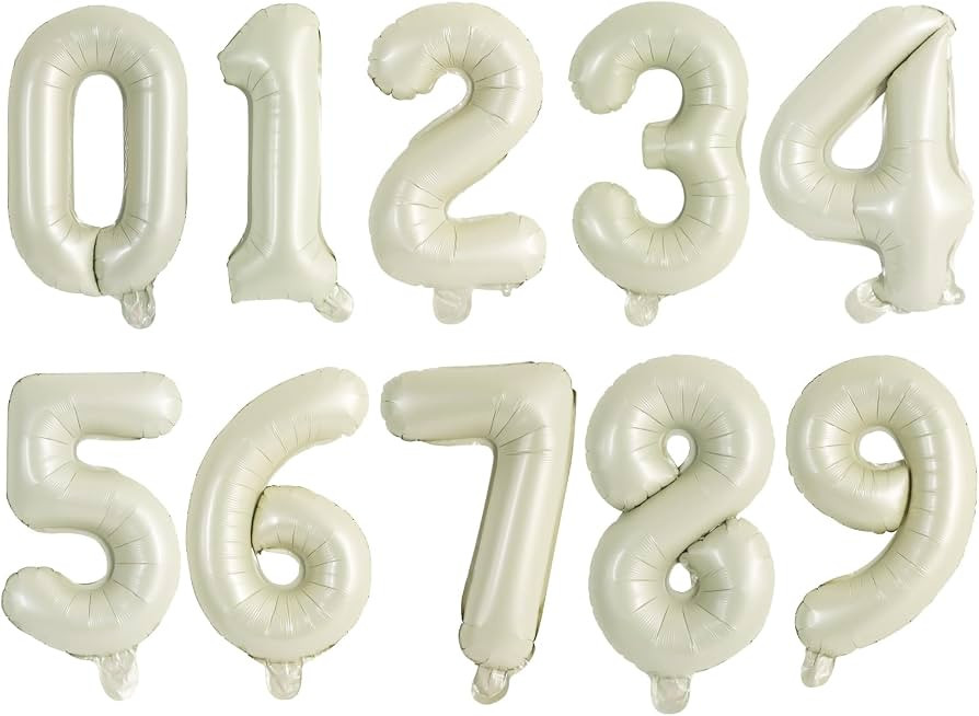 TONIFUL Balloons 16 Inch Cream White 0-9 Number Mylar Foil Balloons 10 Pcs Custom Digital Balloon... | Amazon (US)