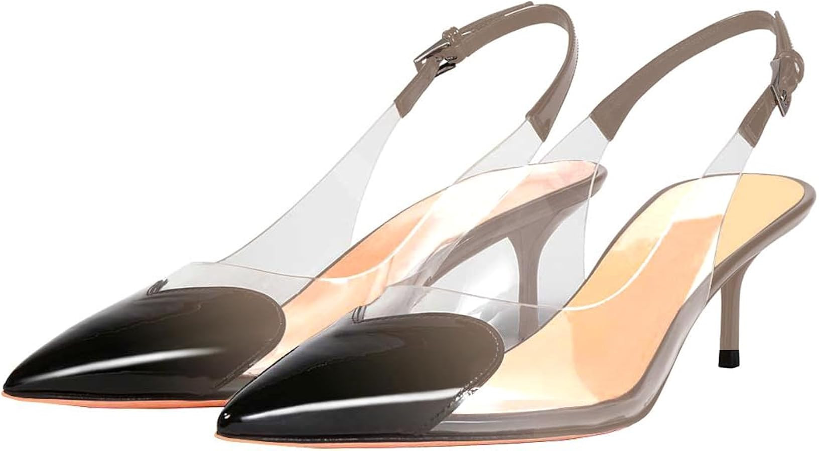 Women's Kitten Heel Transparent Slingback Pumps Pointed Toe Clear PVC Slip On Backless Cap Toe Cu... | Amazon (US)