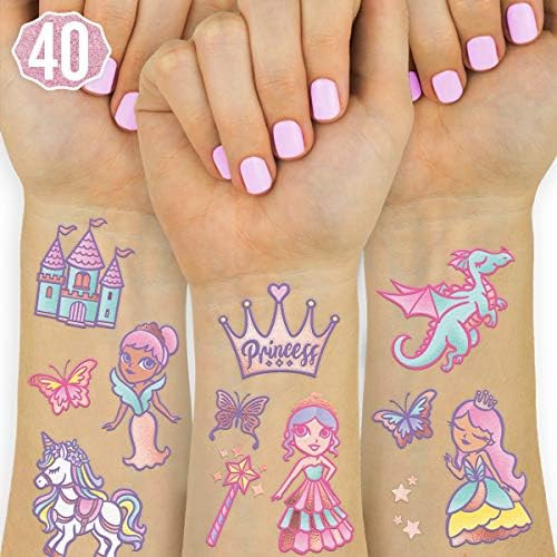 xo, Fetti Princess Temporary Tattoos for Kids - 30 Glitter styles | Unicorn Birthday Party Suppli... | Amazon (US)