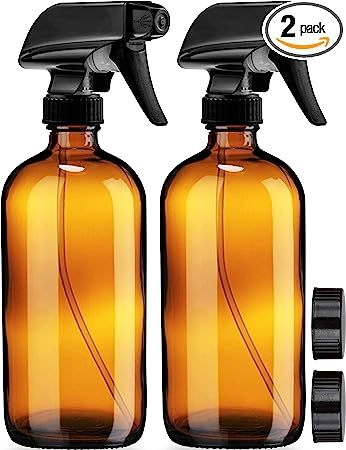 Empty Amber Glass Spray Bottles with Labels (2 Pack) - 16oz Refillable Container for Essential Oi... | Amazon (US)