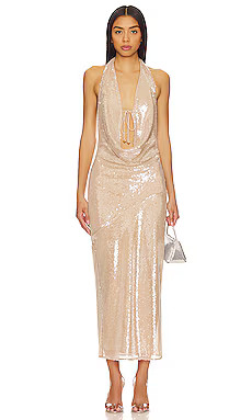 Lovers and Friends Stevie Sequin Midi Dress in Nude Neutral from Revolve.com | Revolve Clothing (Global)