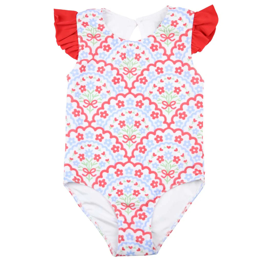 Girls Patriotic Scallop One-Piece Swimsuit | The Bella Bean