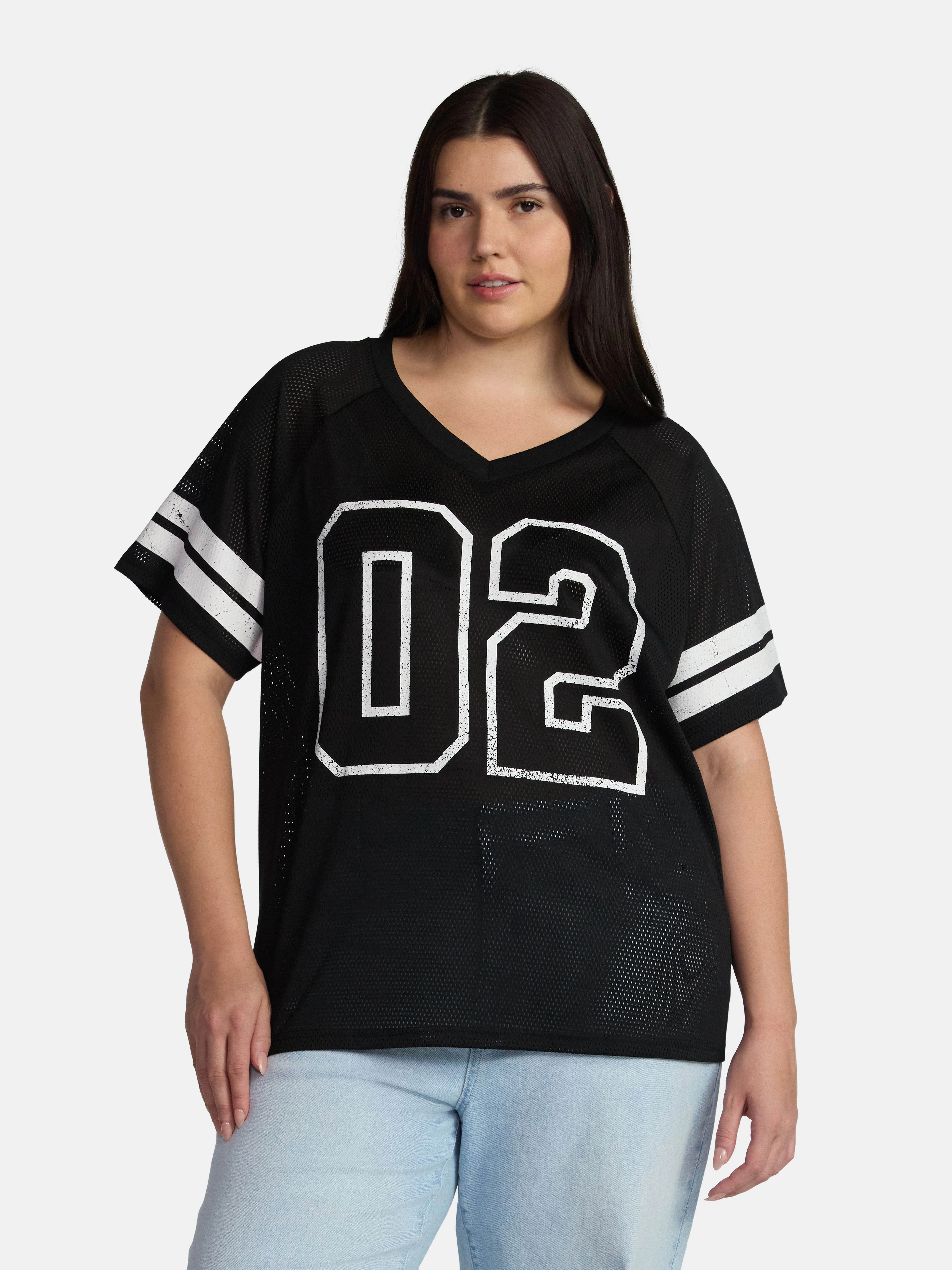 No Boundaries Graphic Mesh Football Tee, Women's and Women's Plus | Walmart (US)
