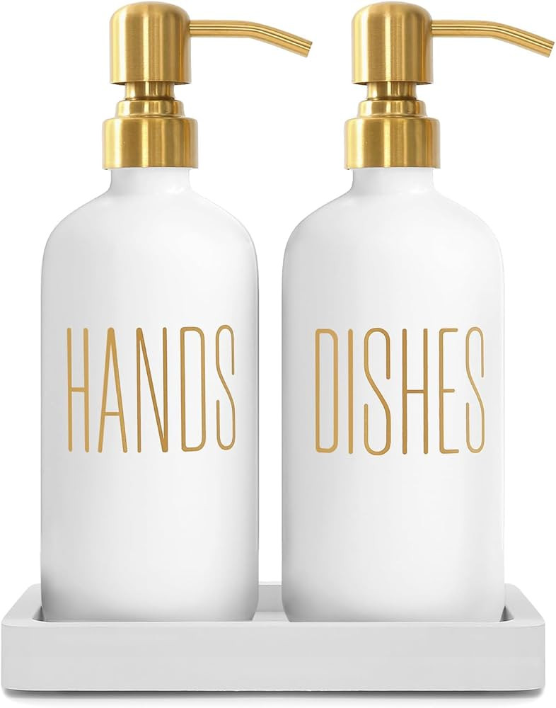 White Soap Dispenser Set, Contains Dish and Hand Soap Dispenser, Perfect for Kitchen Counter Deco... | Amazon (US)