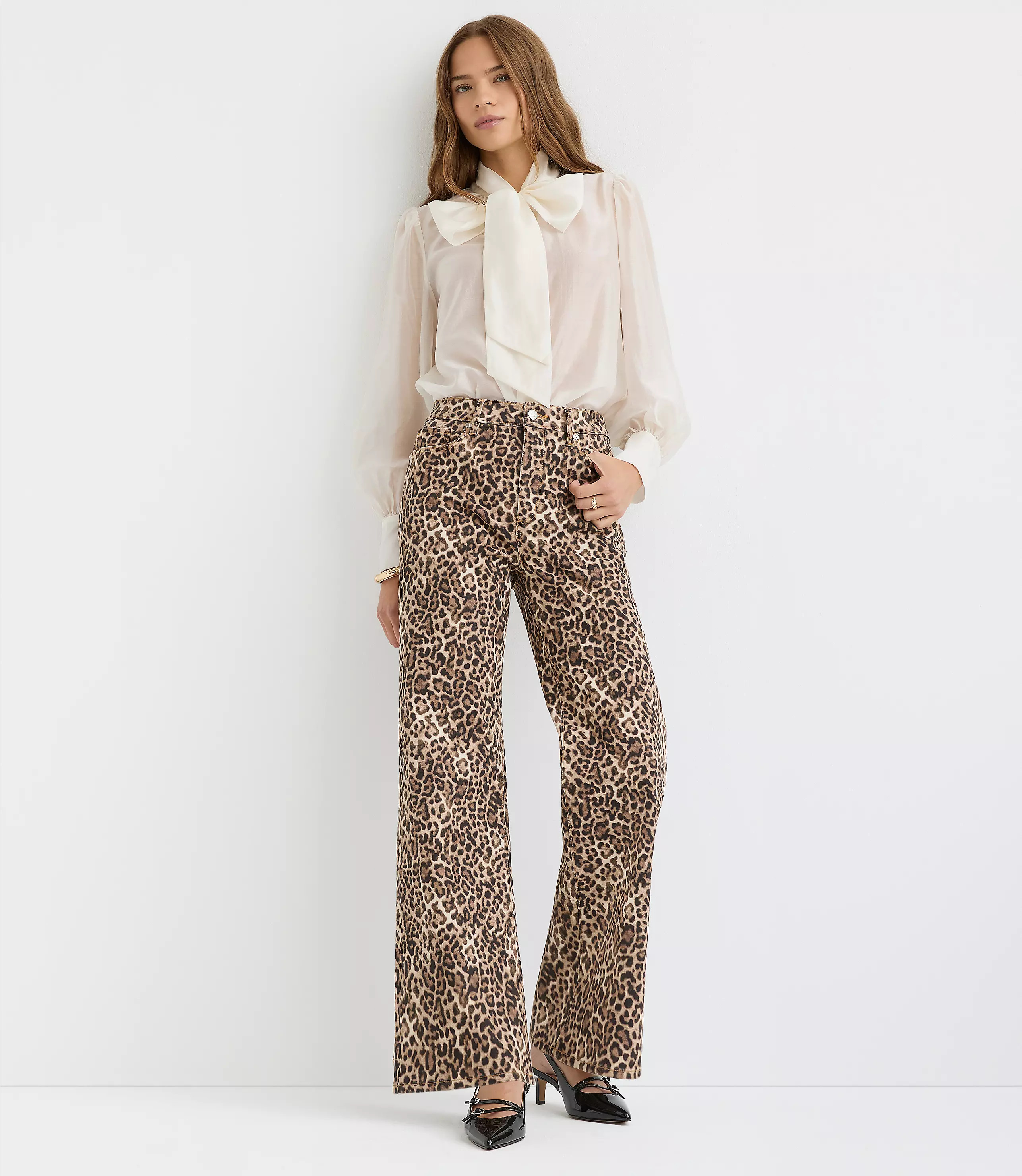 Petite High Rise Wide Leg Jeans in Leopard Print | LOFT