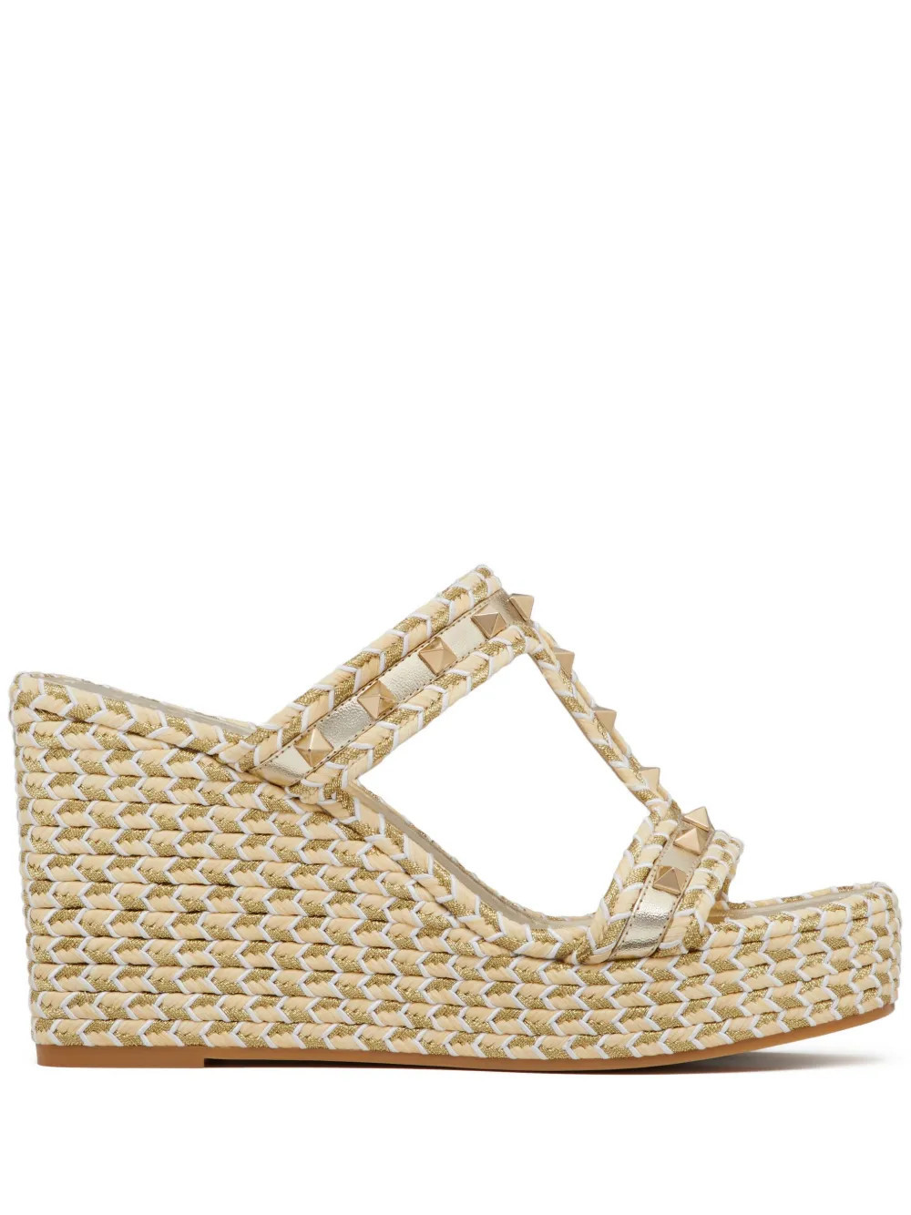 Valentino Garavani Rockstud 90mm woven wedge sandals - Neutrals | Farfetch Global