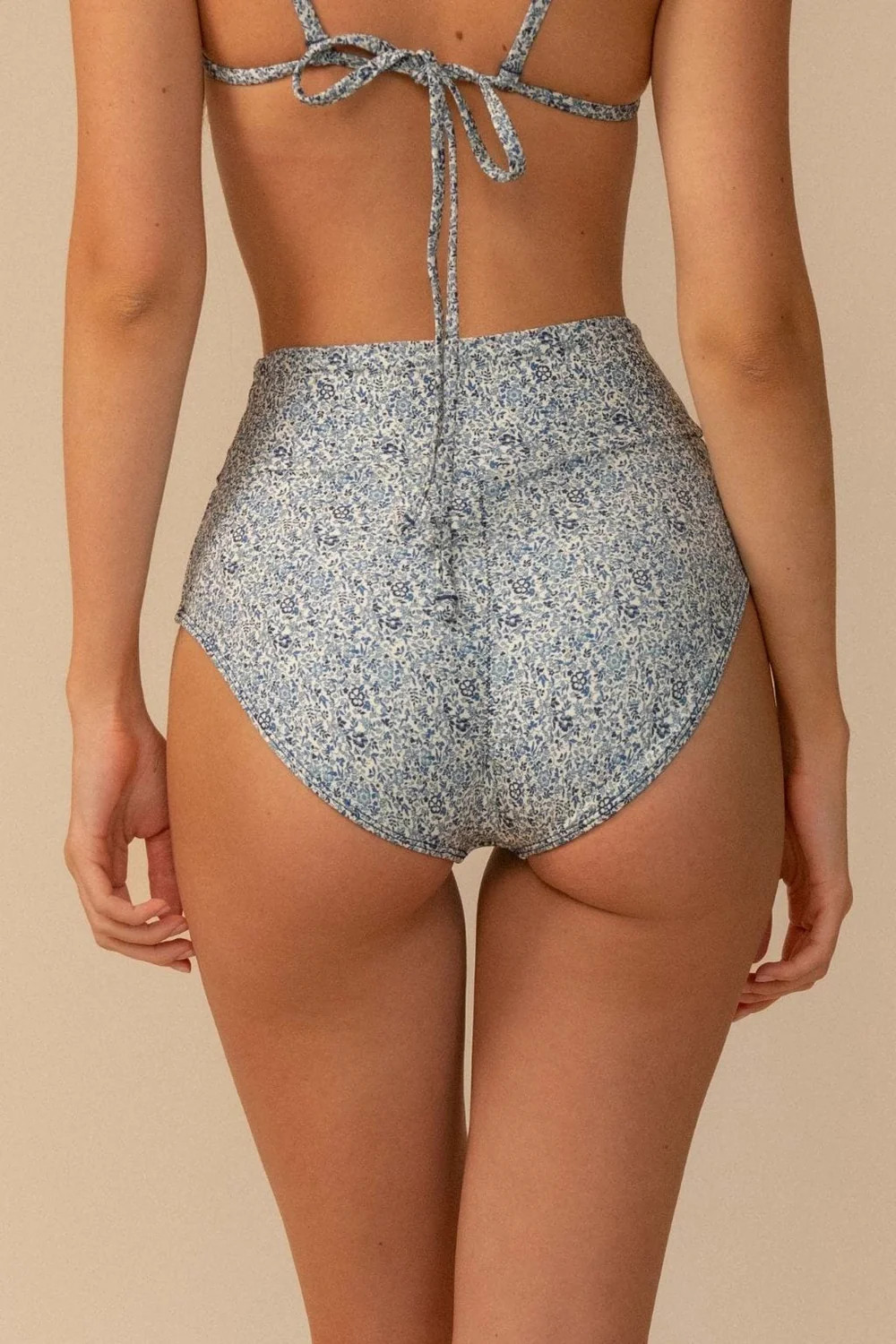 Blue Petite Fleur Full Coverage High Rise Bikini Bottom | Montce