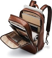 Samsonite Classic Leather Slim Backpack, Cognac, One Size | Amazon (US)