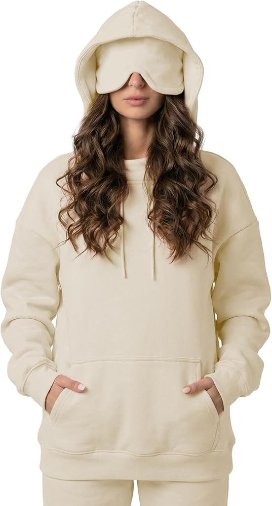 Ainangua Womens Oversized Pullover Essentials Hoodie with Eye Mask Comfor Airplane Mode Travel Of... | Amazon (US)