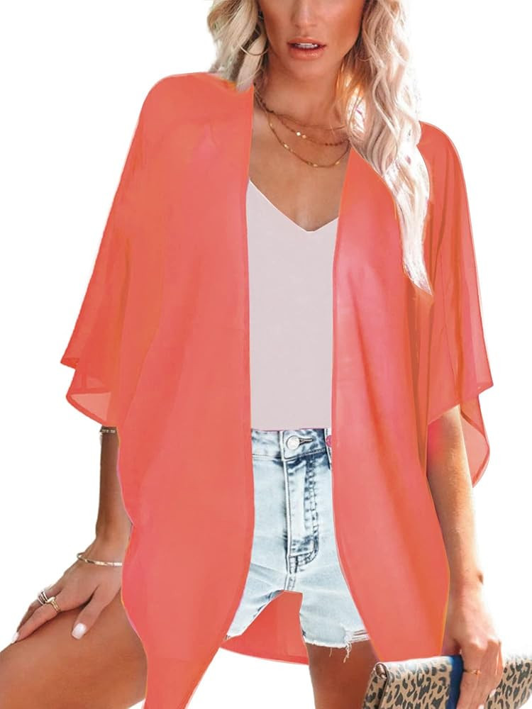 Moss Rose Women's Beach Kimono Coverup Sheer Chiffon Cover Ups, Casual Loose Open Front Cardigan ... | Amazon (US)