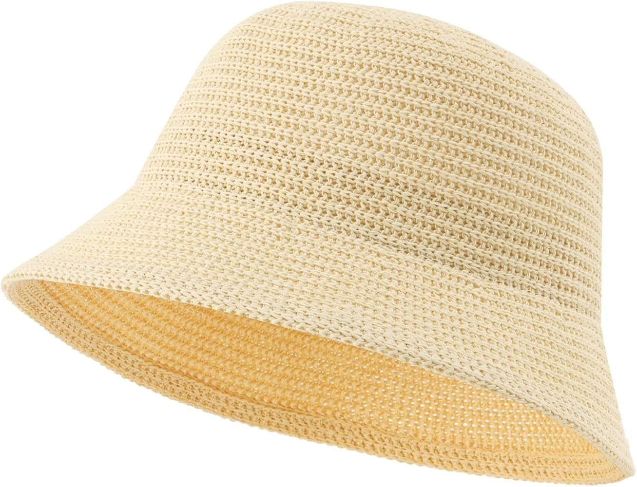 Women Woven Bucket Hat, Mesh Beach Sun Hat,Foldable Travel Sun Cap for Spring Summer Fall | Amazon (US)