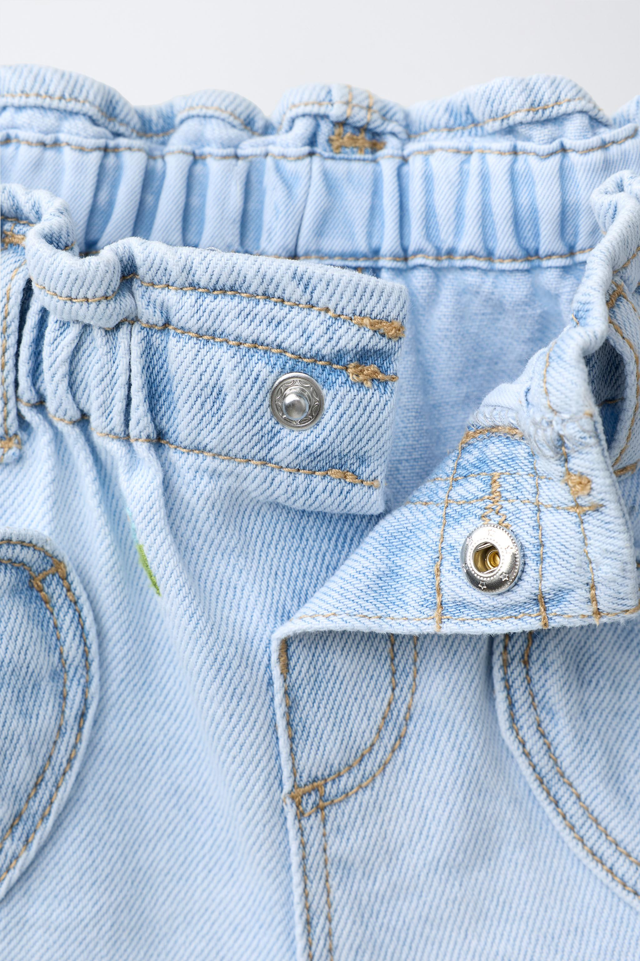 EMBROIDERED FLORAL DENIM PAPERBAG SHORTS | Zara US