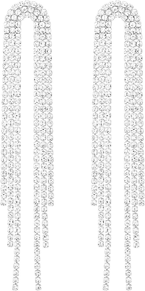 SELOVO Big Chain Tassel Statement Earrings Bridal Wedding Rhinestone Dangle Earrings | Amazon (US)