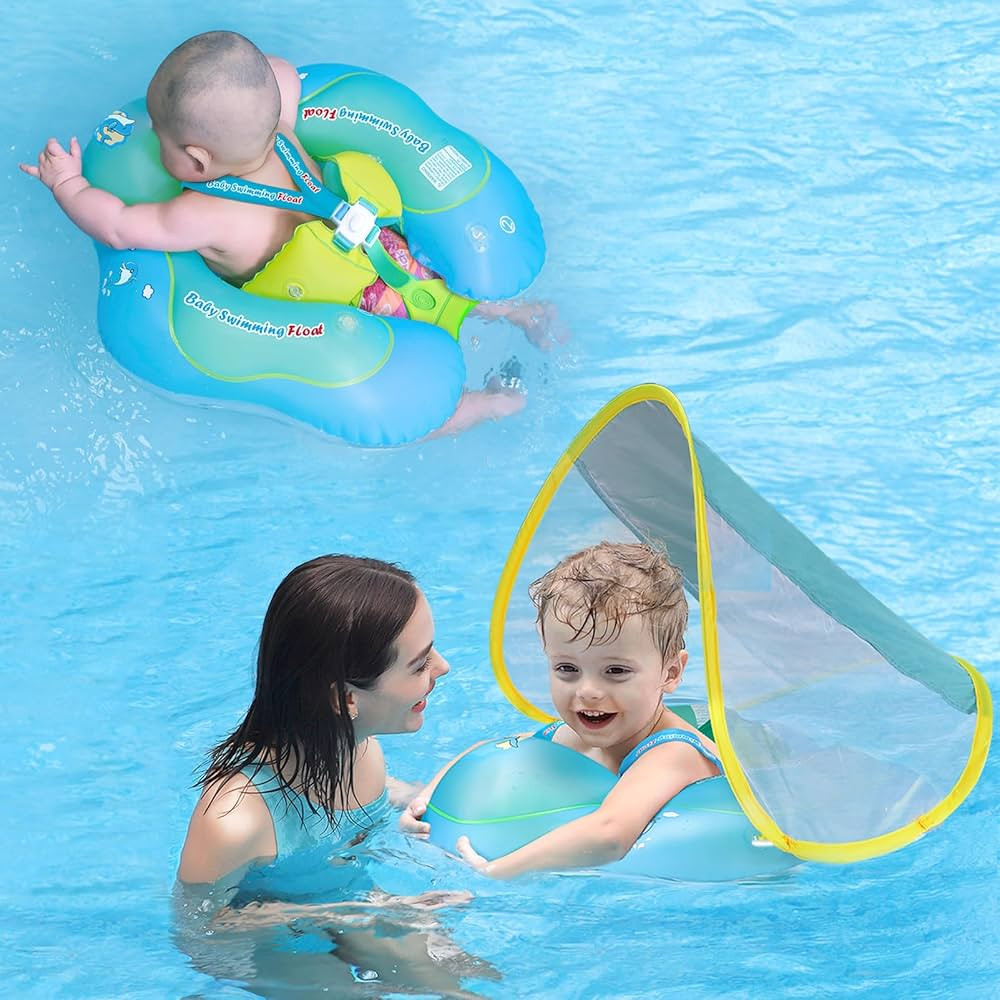 Free Swimming Baby Inflatable Baby Swim Float with Sun Canopy Size Improved Infant Pool Floaties ... | Amazon (US)