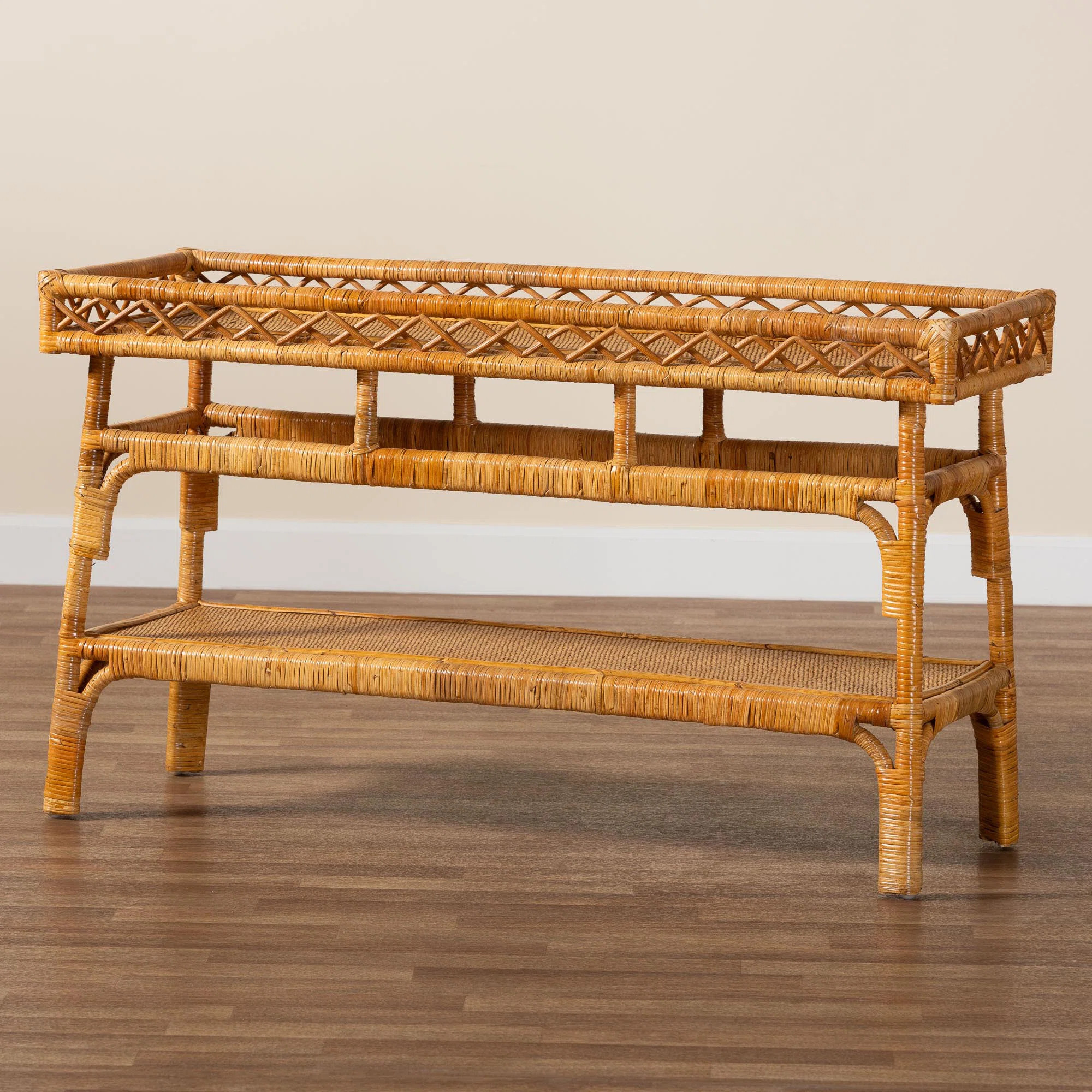 Wholesale Interiors Bali & Pari Savitri Modern Bohemian Natural Rattan 2-Tier Console Table & Rev... | Wayfair North America