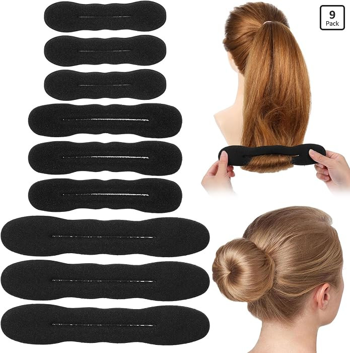 9 Pcs Hair Bun Maker Sponge Hair Buns Shaper Magic Snap Roll Sponge Curler Clips Foam Sponges Bun... | Amazon (US)