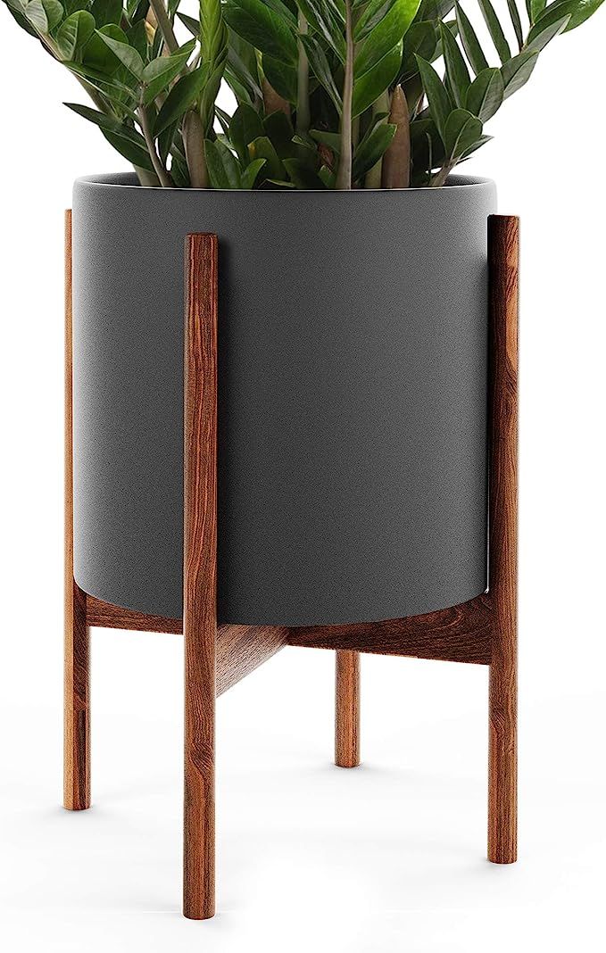 OMYSA Mid Century Plant Stand with Pot Included (10") - Black Ceramic Planter with Stand - Large ... | Amazon (US)