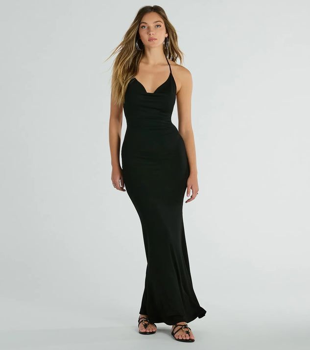Simple Slay Halter Cowl Neck Ribbed Knit Maxi Dress | Windsor Stores
