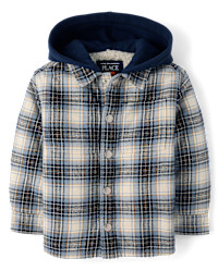 Baby And Toddler Boys Plaid Flannel Sherpa Lined Shacket - gray | The Children's Place